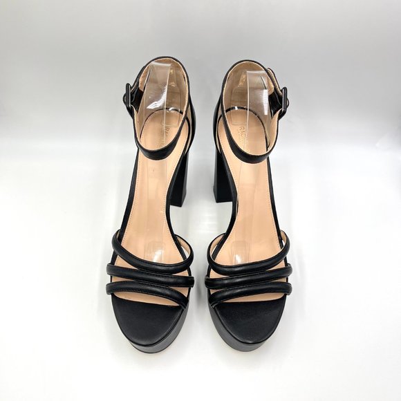 Rachel Zoe Size 11 Ella Black Leather Platform Block Heel Sandals Heels Shoes - Picture 4 of 15